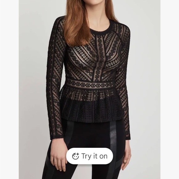 BCBGMaxAzria Black Lace Peplum Blouse - Picture 4 of 4